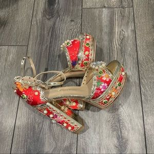 STYLISH BEJEWELED HIGH HEELED SANDALS